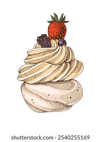 Vetor desenhado à mão de sobremesa de Pavlova