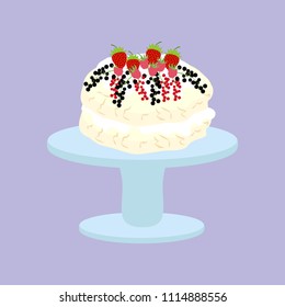 Pavlova Dessert Illustration On The Purple Background. Vector Illustration