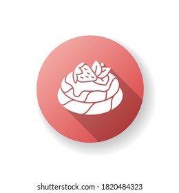 Pavlova flat design long shadow glyph icon. Meringue based dessert with strawberries and whipped cream. National Australian cuisine. New Zealand cuisine. Silhouette RGB color illustration