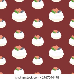 Pavlova, meringue, seamless pattern. Vector illustration