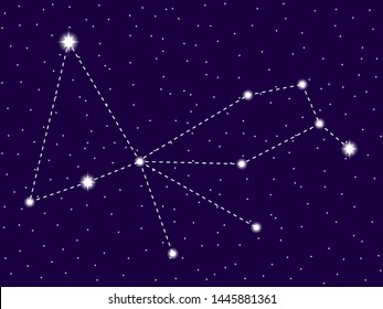 Pavo constellation. Starry night sky. Cluster of stars and galaxies. Deep space. Vector illustration