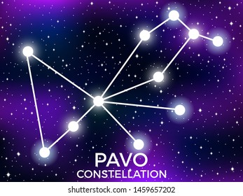 Pavo constellation. Starry night sky. Cluster of stars and galaxies. Deep space. Vector illustration