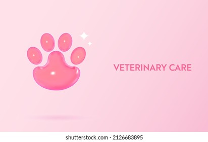 Paw 3d print in cartoon soft pop style. Grooming service visual concept. Realistic render vector elements for pet and veterinaty care design.