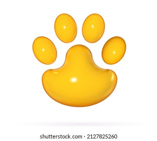 Paw 3d print in cartoon soft pop style. Grooming service visual concept. Realistic render vector elements for pet and veterinaty care design. 