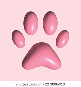 Paw 3d print in cartoon soft pop style. Grooming service visual concept. Realistic render vector elements for pet and veterinaty care design.