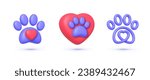 Paw 3d set in modern style on white background. Vector illustration