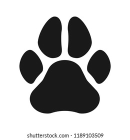Paw of an animal, canine footprints. Traces of dog paws, dog paws. Trace of the cat, imprint of a tiger's track or lion. Vector illustration.