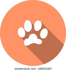 Paw of an animal with a long shadow round vector icon