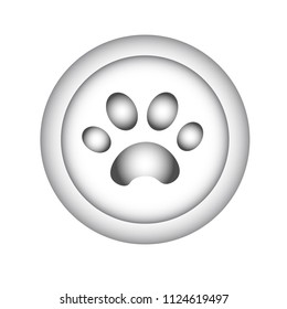 Paw of animal , paw print in grey button circle isolated on white background , logo symbol or website icon for veterinary corps, pet store : vector