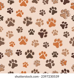 Paw animal print silhouettes. Seamless pattern with paws