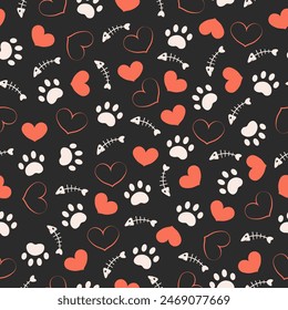Paw animal print silhouettes. Seamless pattern with paws	