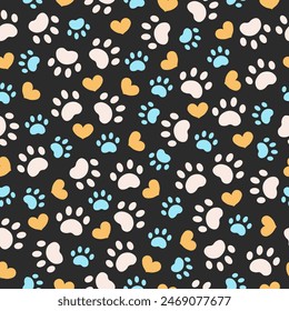 Paw animal print silhouettes. Seamless pattern with paws	