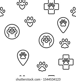 Paw Animal Vector Seamless Pattern Thin Line Illustration