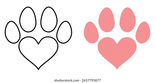 Paw animals with heart shape vector. Perfect for pet care, animal welfare, or veterinary services. symbolizing animal love and compassion.