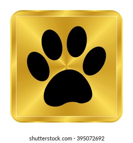 paw - black vector icon;  gold button