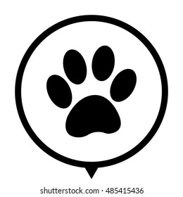 paw - black vector  icon; map pointer