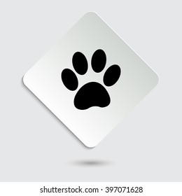 paw - black vector icon  on a paper button