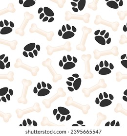 Paw and bone vecror pattern. Animal footsteps seamless texture