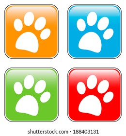 Paw buttons set on white background - vector illustration.