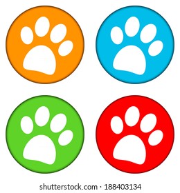 Paw buttons set on white background - vector illustration.