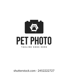 Paw and camera logo design for pet photo illustration idea
