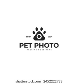 Paw and camera logo design for pet photo illustration idea