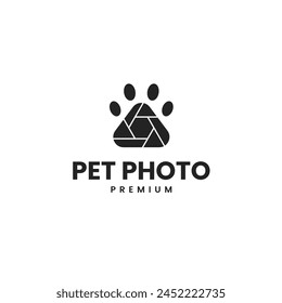 Paw and camera logo design for pet photo illustration idea