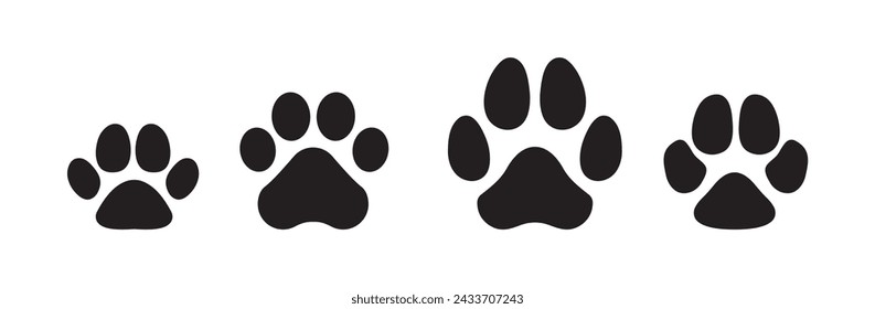 paw cat and dog. black isolated white background
