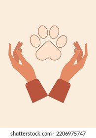 Paw of a cat or dog. Caring for pets. Charity paw. Symbol of helping animals in shelters and veterinary clinics. Vector.