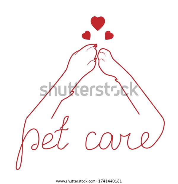 Paw of a\
cat and a dog connected together, linear silhouette. Friendship\
between pets, caring for pets.\
Vector