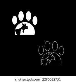 Paw cat and dog logo line art design 