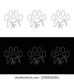 Paw cat and dog vector logo design . Line art illustration  