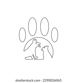Paw cat and dog vector logo design . Line art illustration  