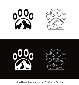 Paw cat and dog vector logo design . Line art illustration  