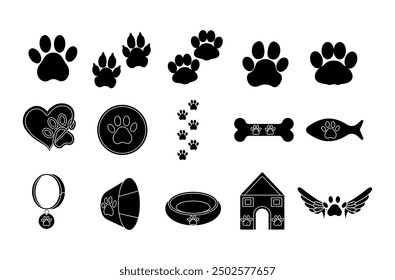 Paw cat dog vector set illustration