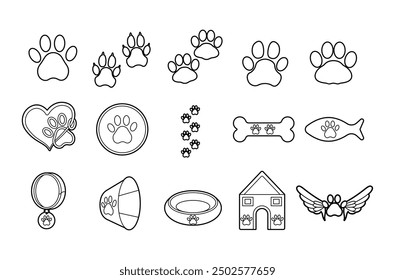 Paw cat dog vector set illustration outline