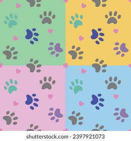 Paw cat and pet background. Traces of Pets. Paw vector foot trail print of Cat. Kitty Paw background and wallpaper vector. seamless pattern wallpaper.