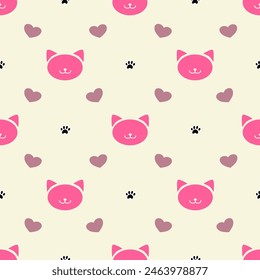 Paw cat and pet background. Traces of Pets. Paw vector foot trail print of Cat. Kitty Paw background and wallpaper vector. Dog paw seamless pattern wallpaper. Love heart valentine concept.