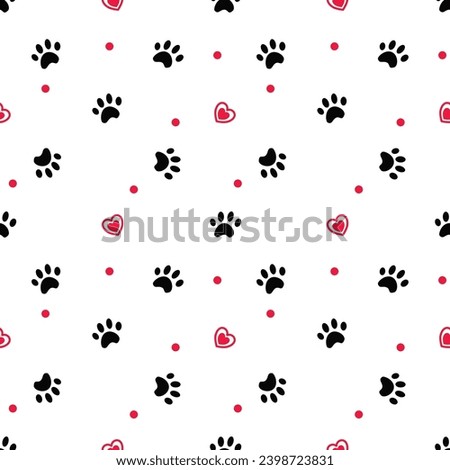 Paw cat and pet background. Traces of Pets. Paw vector foot trail print of Cat. Kitty Paw background and wallpaper vector. Dog paw seamless pattern wallpaper. Love heart valentine concept.