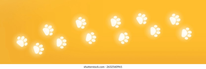 Paw cat print glowing light style on yellow background. Vector illustration.