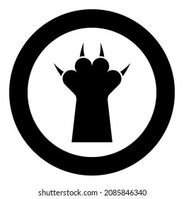 Paw with claw cat icon in circle round black color vector illustration image solid outline style simple