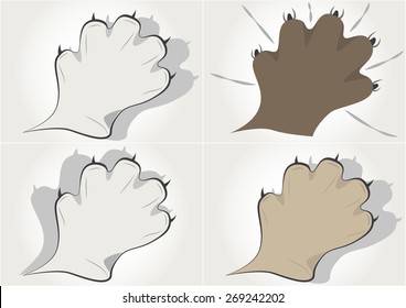 paw with claws set of vintage vector illustrations
