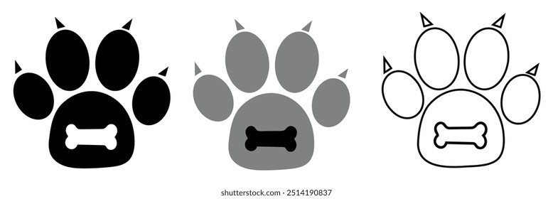 Paw of dog with bone on white background.