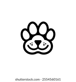 Paw with a dog face inside. Vector icon and logo on a white background.