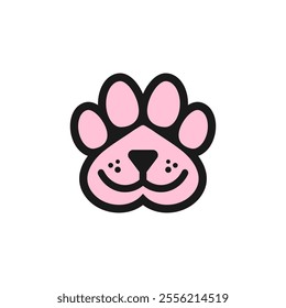 Paw with a dog face inside. Vector icon and logo on a white background.