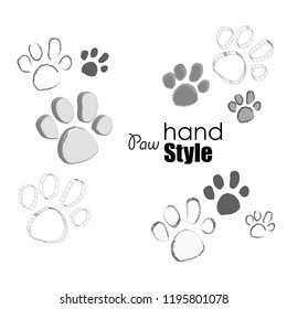 Paw dog footprint hand sketch painting style cartoon vector illustration.