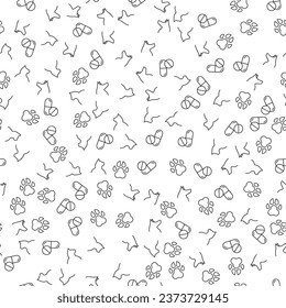 Paw, Dog, Pills as Veterinary Seamless Pattern for printing, wrapping, design, sites, shops, apps  