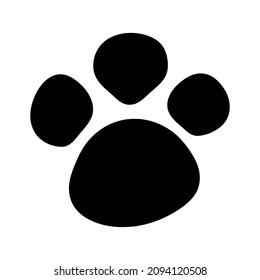 Paw dog. Paw print of cat, pet, wolf, bear and puppy. Icon of animal footprint. Black silhouette of wild animal. Cartoon vector illustration.