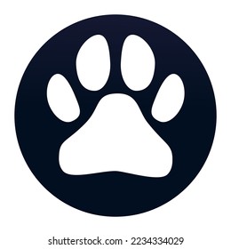 Paw dog print, foot puppy circle shape in cartoon style silhouette isolated on white background. Footprint pet, cute shape paw print, animal track or trace foot dog, cat