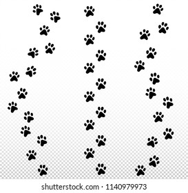 Paw dog, puppy, cat vector print, animal trail icon set on transparent background.